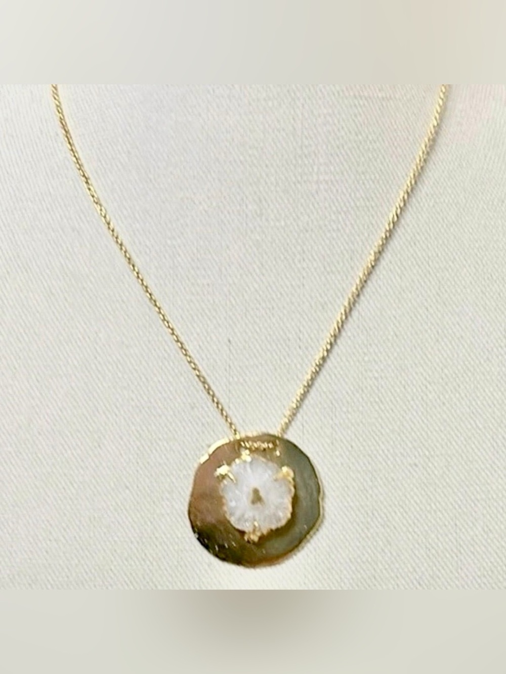 Gold Disc Necklace with Lilac Druzy Center